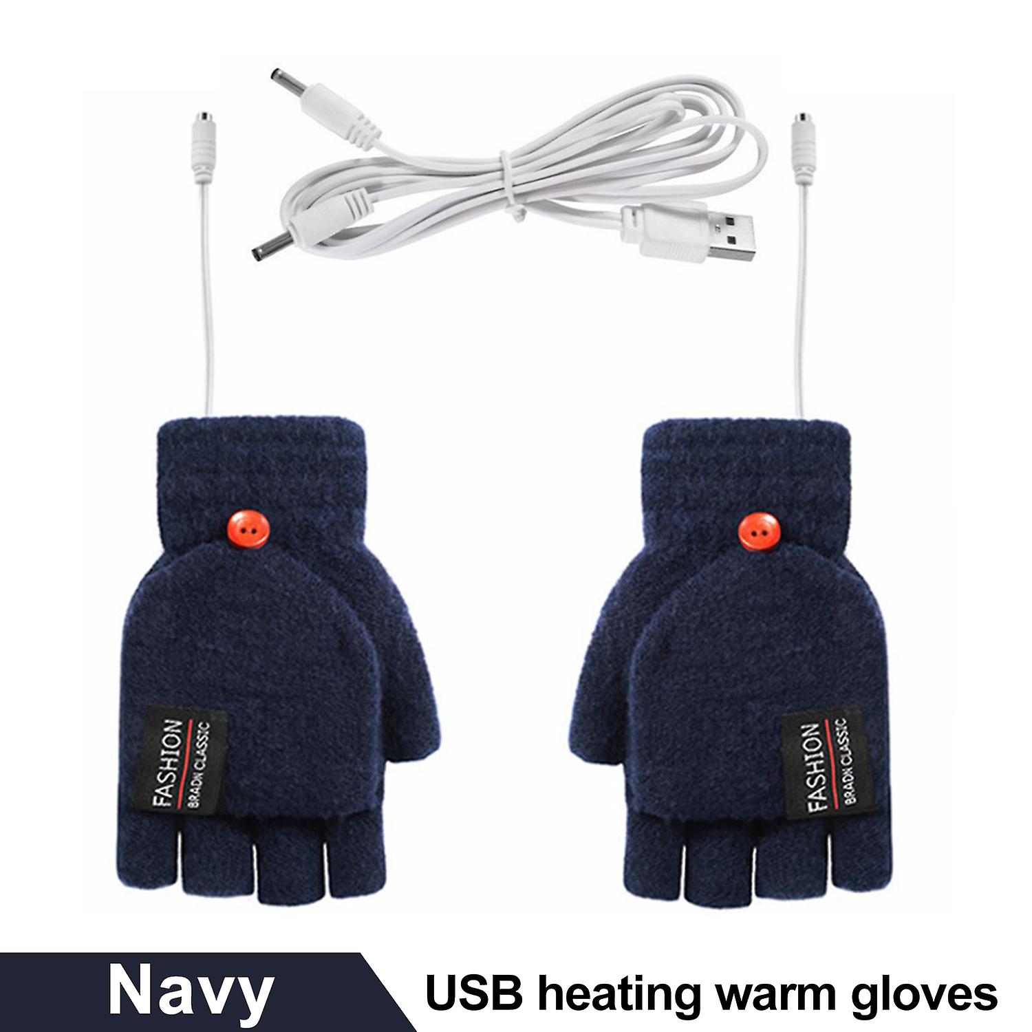 1pair Winter Office Usb Heating Warm Gloves Heated Pad Cycling Gloves Half Finger With Cover 5v Power Supply 40-50