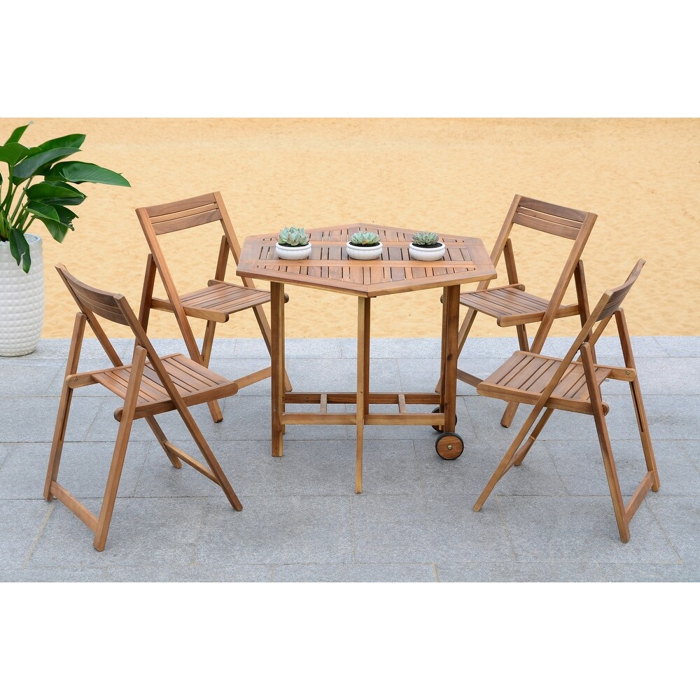 SAFAVIEH Kerman Finish Brown Acacia Wood 5 piece Outdoor Dining Table Set