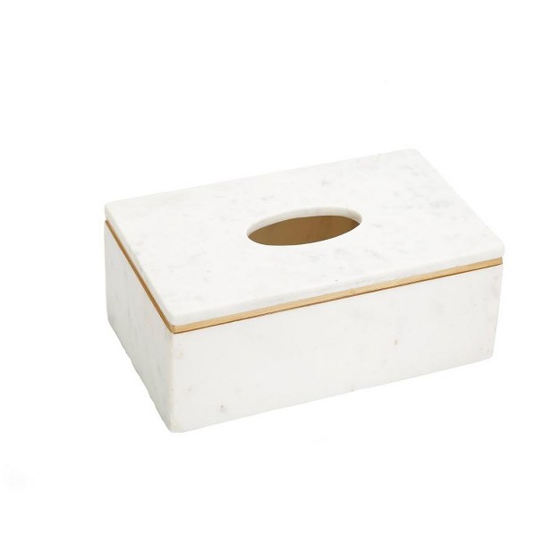 Classic Touch White Decorative Tissue Holder Gold Rim Design