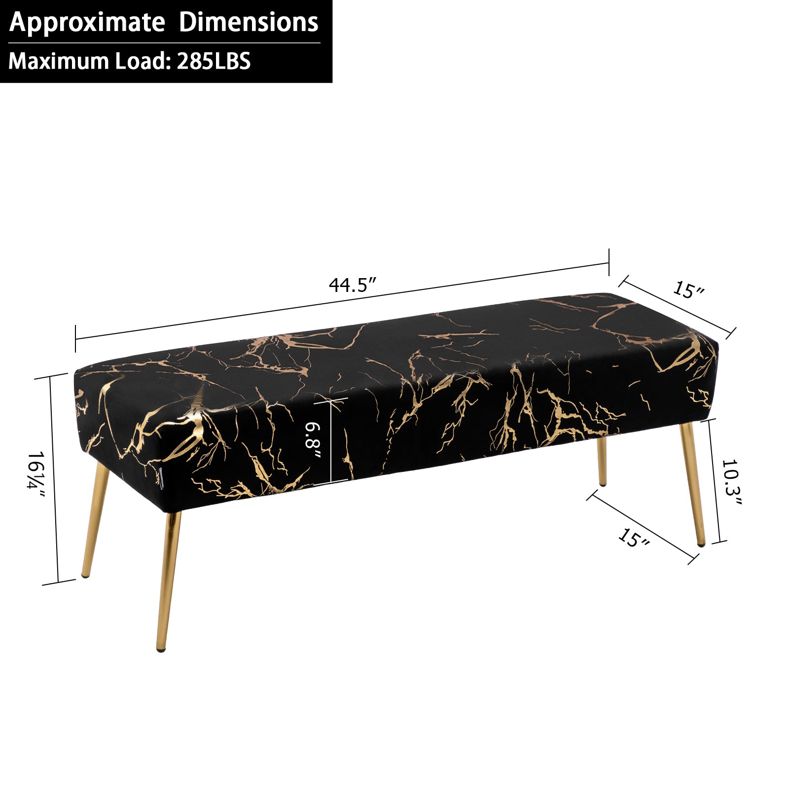 Duhome Velvet Upholstered Bench for Bedroom Entryway Bench with Gold Legs End of Bed Bench Makeup Vanity Bench Indoor Accent Bench, Black