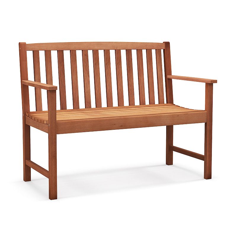 2-seat Patio Wood Bench With Cozy Armrests And Backrest