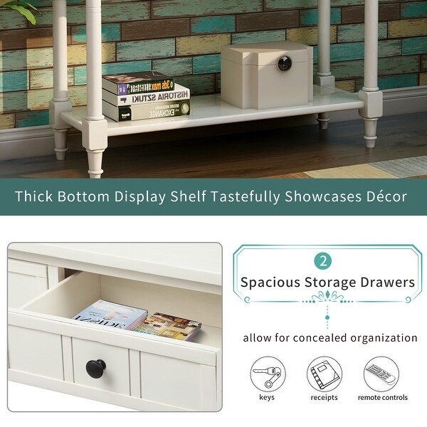 Traditional Console Table with Two Drawers， Sofa Table with Bottom Shelf