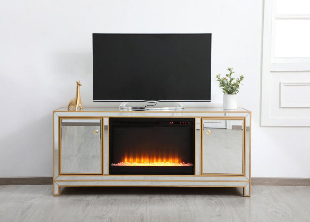 Jesse 60 quotMirrored TV Stand With Crystal Fireplace   Contemporary   Entertainment Centers And Tv Stands   by Elegant Furniture  ampLighting  Houzz