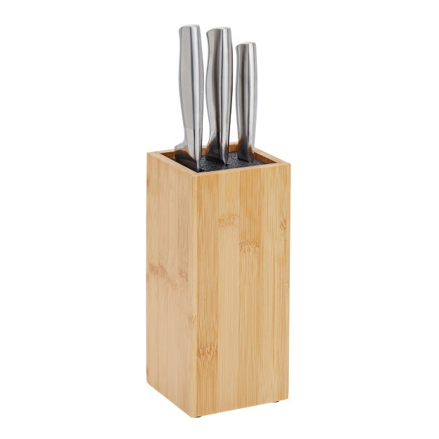 Juvale Bamboo Knife Block With Bristles Natural Wood Universal Knives Stand Holder For Home Kitchen Restaurant 4x4x9 Inches