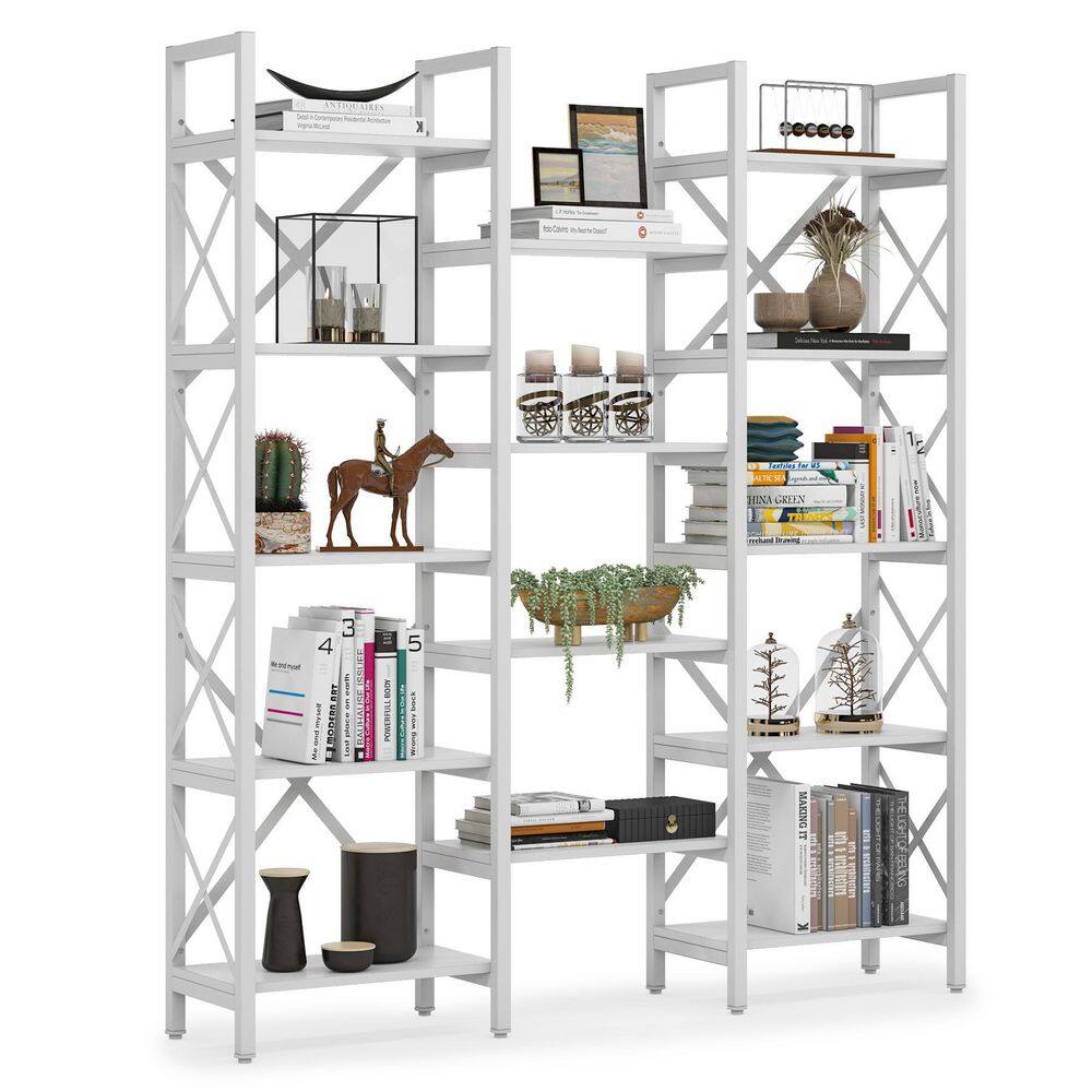 TRIBESIGNS WAY TO ORIGIN Frailey 59 in. Modern White Wood 14-Shelf Etagere Bookcase Bookshelf with Metal Frame HD-HYF-C0556