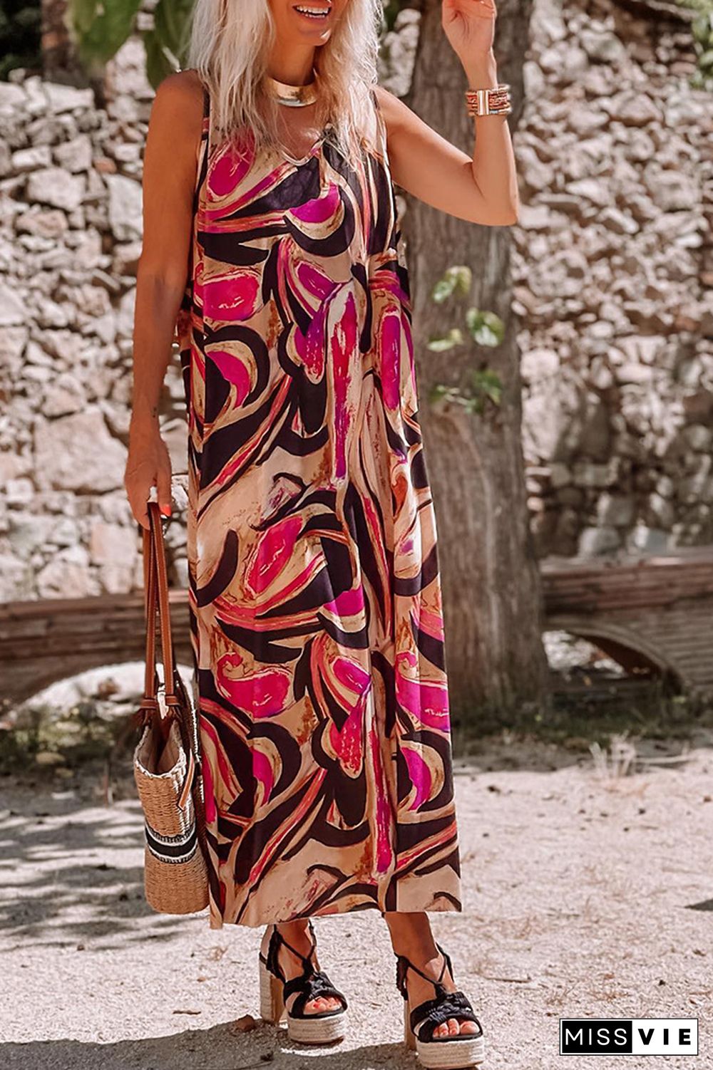 Boho Printed Sleeveless Tank Dress