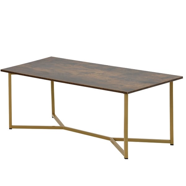 Modern Rectangle Wood Coffee Table with Powder-Coated Metal X-Leg Base