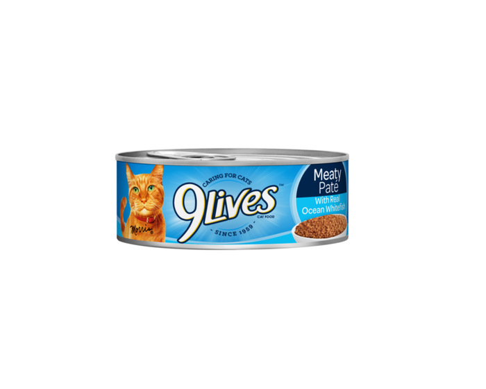 9Lives® Meaty Pate with Ocean Whitefish Dinner Canned Cat Food， 5.5 oz. Can