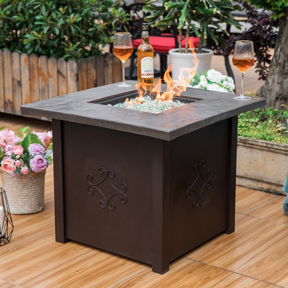 NUU GARDEN MGO Tabletop Square Fire Pit Table with Cover