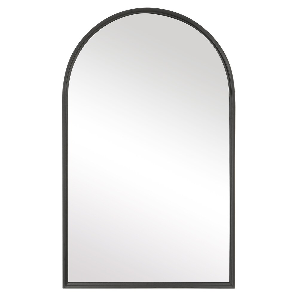 Matte Black Metal Arch Top Wall Mirror   39 x 24 x 1.38