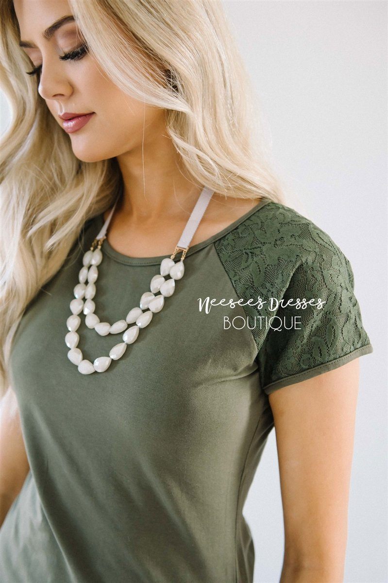 Olive Lace Sleeve Top