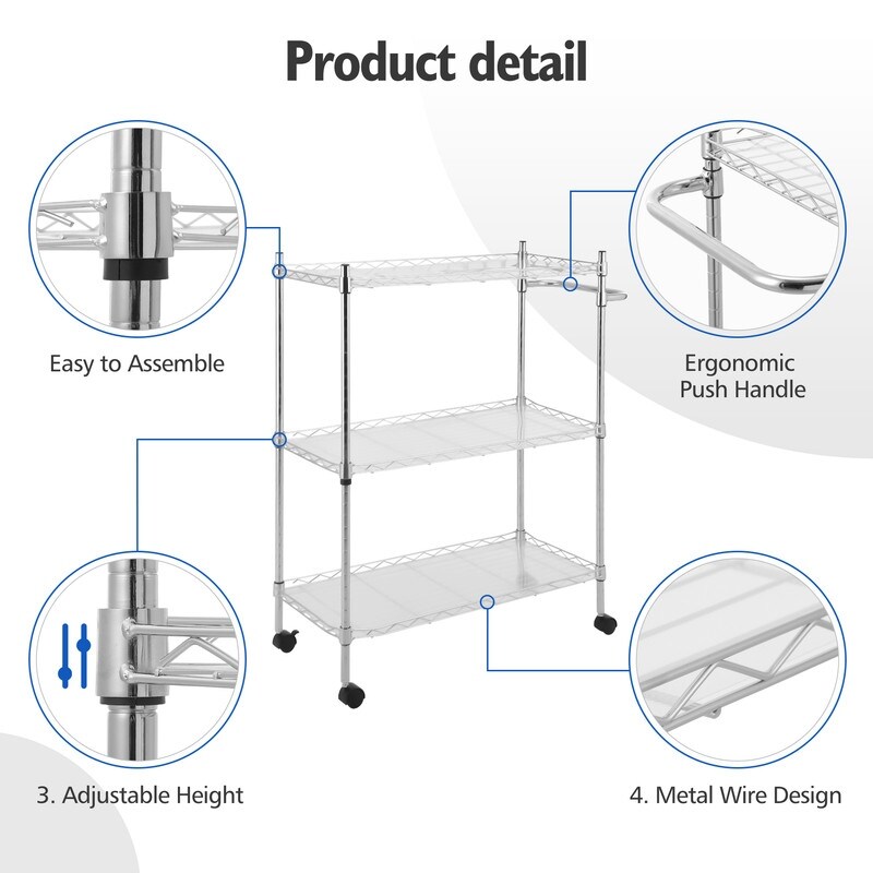 3 Tiers Kitchen Rolling Utility Cart