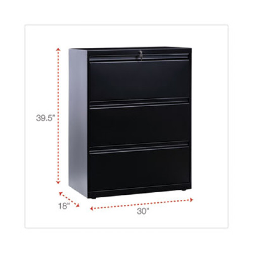 Alera Three-Drawer Lateral File Cabinet， 30w x 18d x 39.5h， Black (LF3041BL)