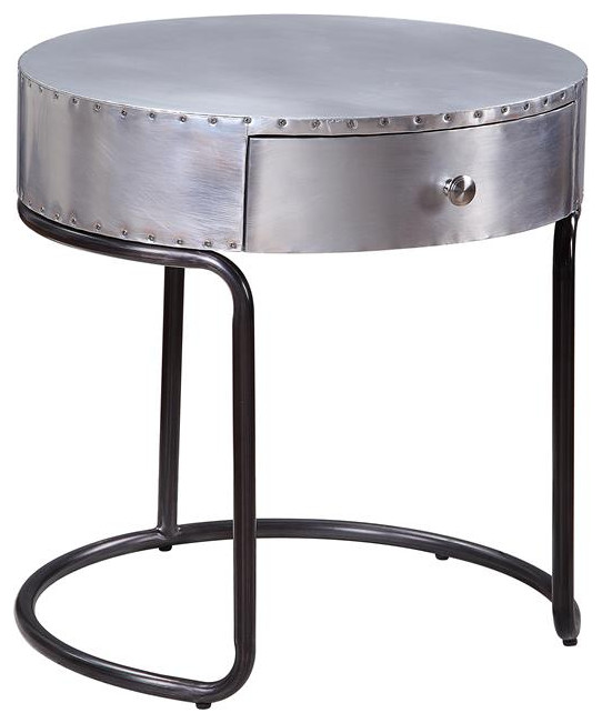 Bowery Hill 1 Drawer Round End Table with Drawer in Silver   Industrial   Side Tables And End Tables   by Homesquare  Houzz