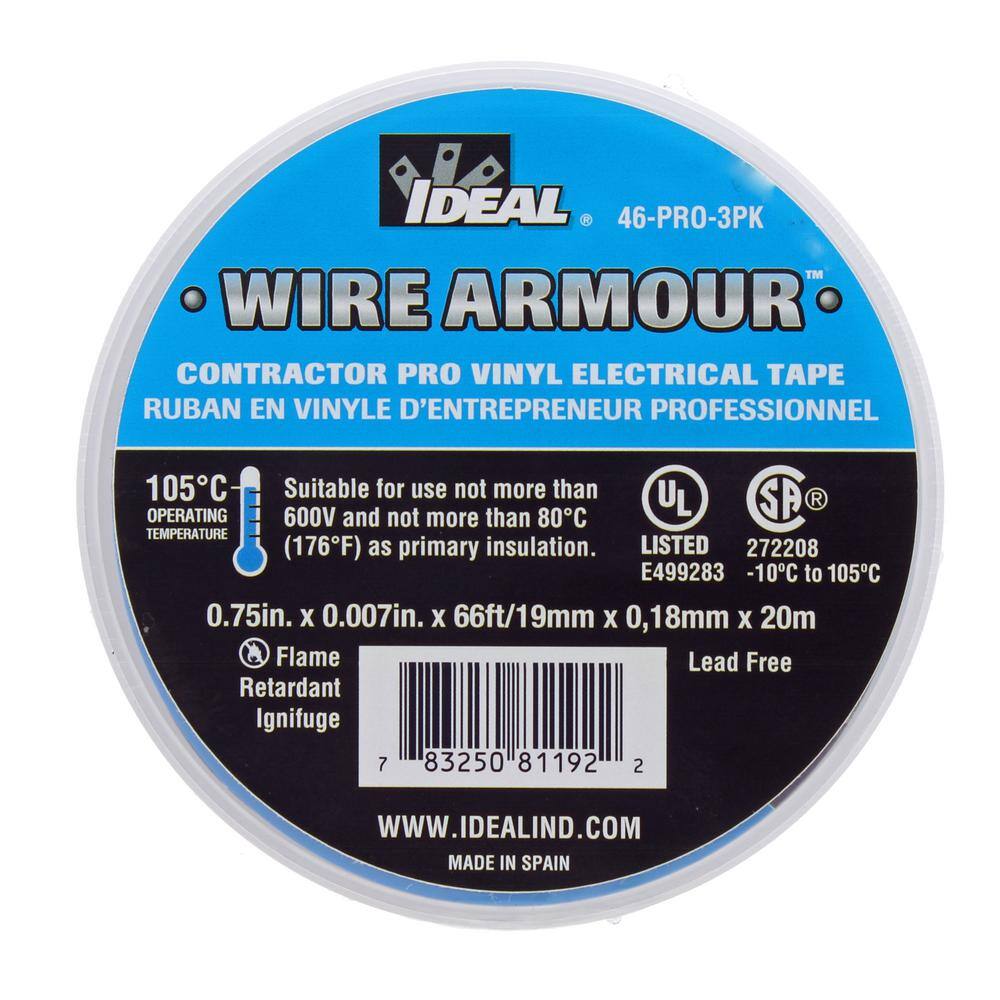 IDEAL Wire Armour 34 in. x 66 ft. x 0.007 in. Contractor Pro Vinyl Tape Black (3-Pack) 46-PRO-3PK