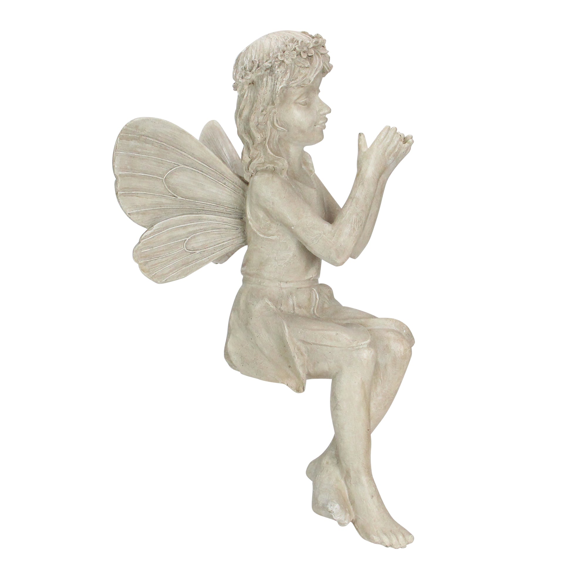 17" Gray Sitting Fairy with Ladybug Outdoor Garden Statue