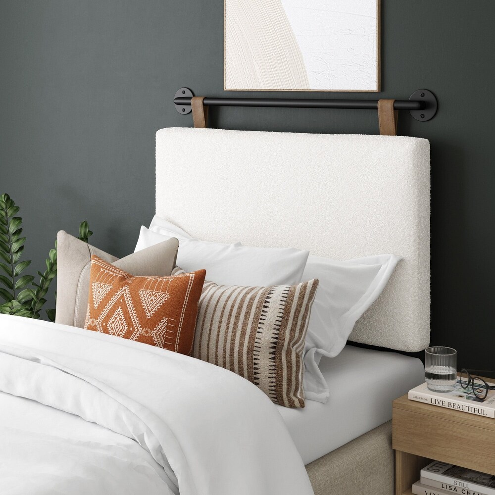 Charlie Wall Mount Boucle Upholstered Padded Headboard  Adjustable Height with Metal Rail