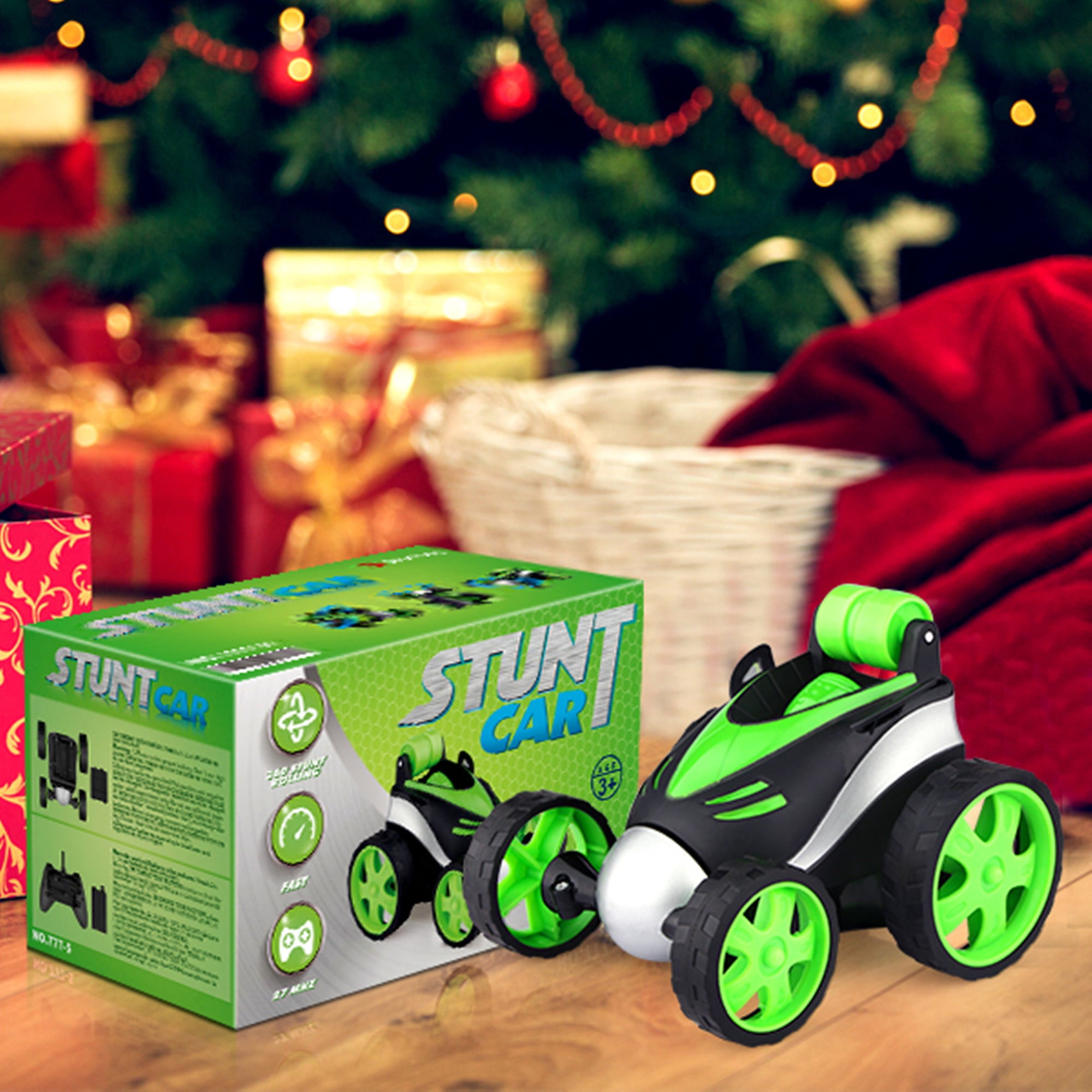 Wupuaait Remote Control Rolling Car Toys， Stunt Car with 360° Rotation Xmas Gift for 3-12 Years Old Kids， Green