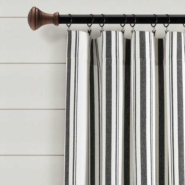 Light Filtering Farmhouse Striped Yarn Dyed Curtain Panels Black Lush D cor