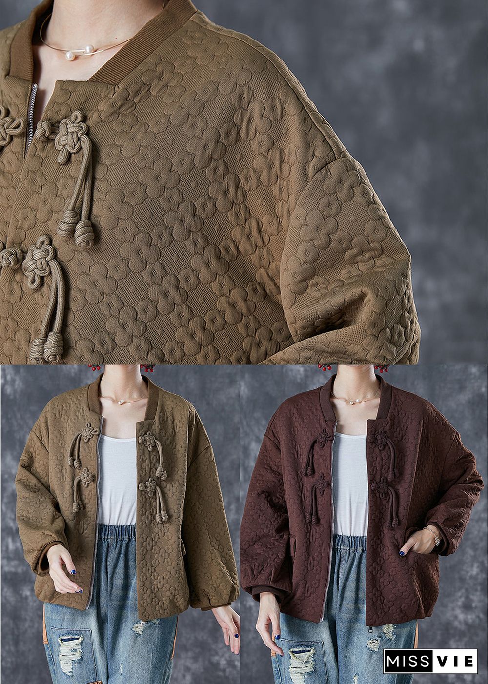 Unique Khaki Tasseled Jacquard Cotton Jacket Fall