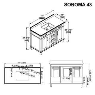 Home Decorators Collection Sonoma 48 in. W x 22 in. D x 34 in H Bath Vanity in Almond Latte with White Carrara Marble Top Sonoma 48AL