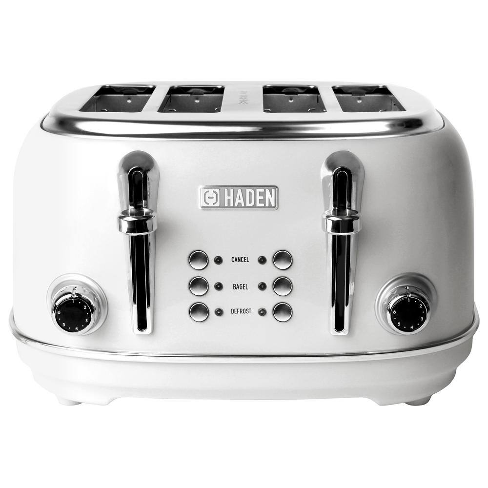 HADEN Heritage 1500-Watt 4-Slice White Wide Slot Retro Toaster with Removable Crumb Tray and Browning Control 75013