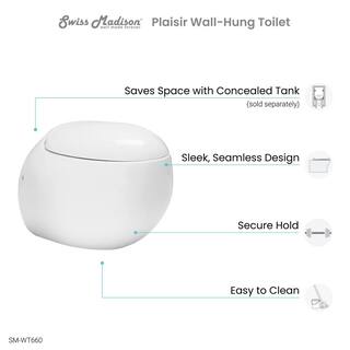 Swiss Madison 0.81.28 GPF Plaisir Wall Hung Dual Flush Elongated Toilet Bowl in White SM-WT660