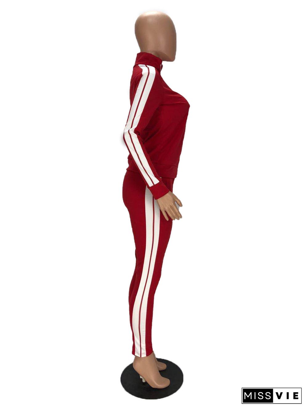 Side Stripe Zip Jackets Sporty Pants 2 Piece Tracksuits