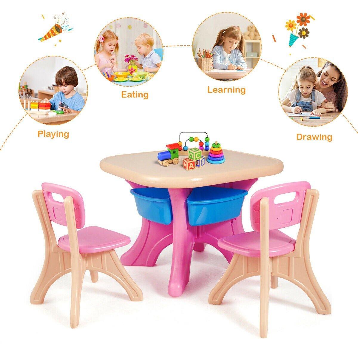 Plastic Children Kids Table & Chair Set 3-Piece Play Furniture In/Outdoor