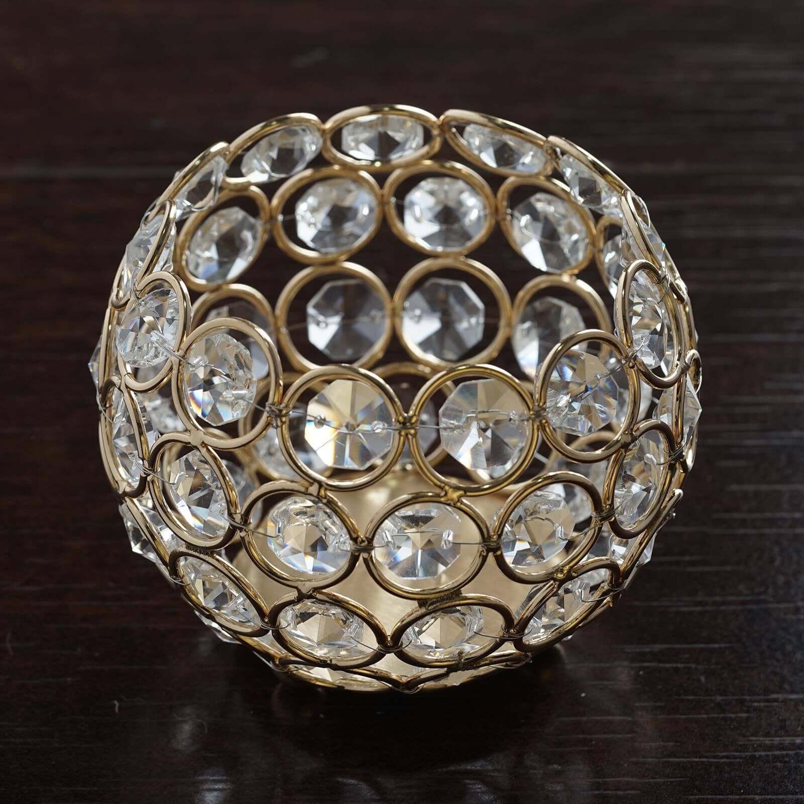 Gold Crystal Beaded Metal Votive Tealight Candle Holder, Multipurpose Table Vase 4