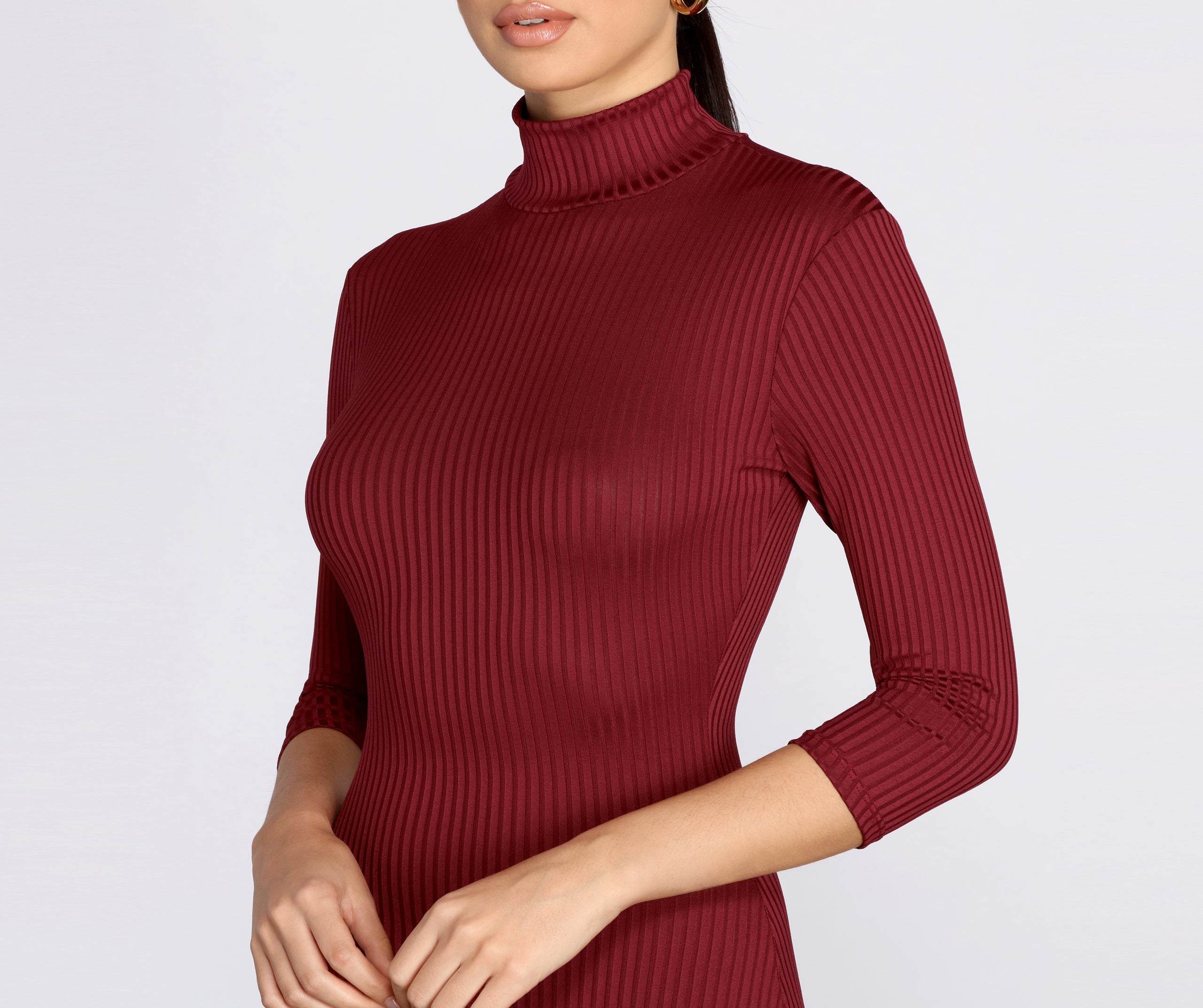 Ribbed Knit Turtleneck Mini Dress