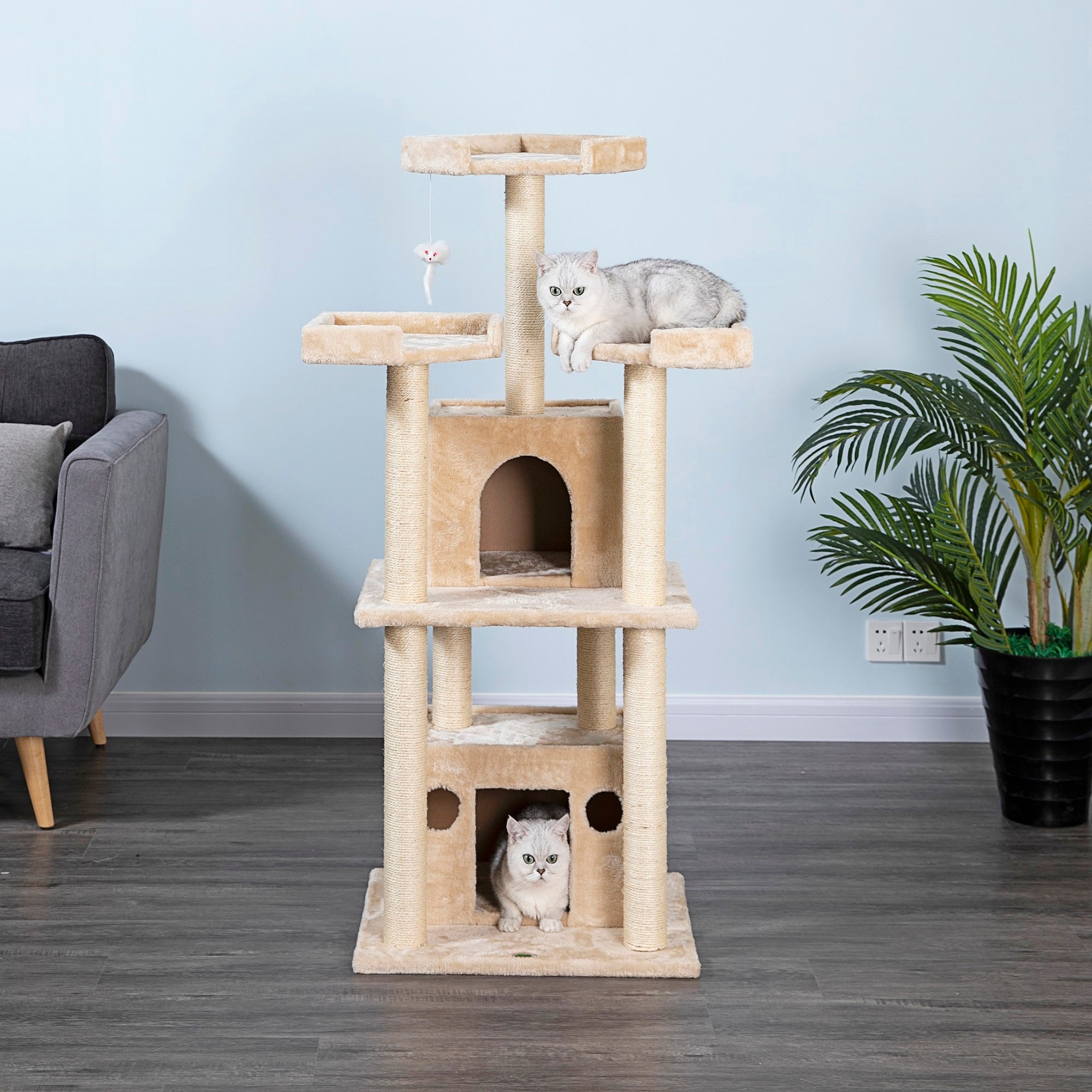 Go Pet Club Beige Cat Tree with Large Houses with Sisal Covered Posts F39， 51