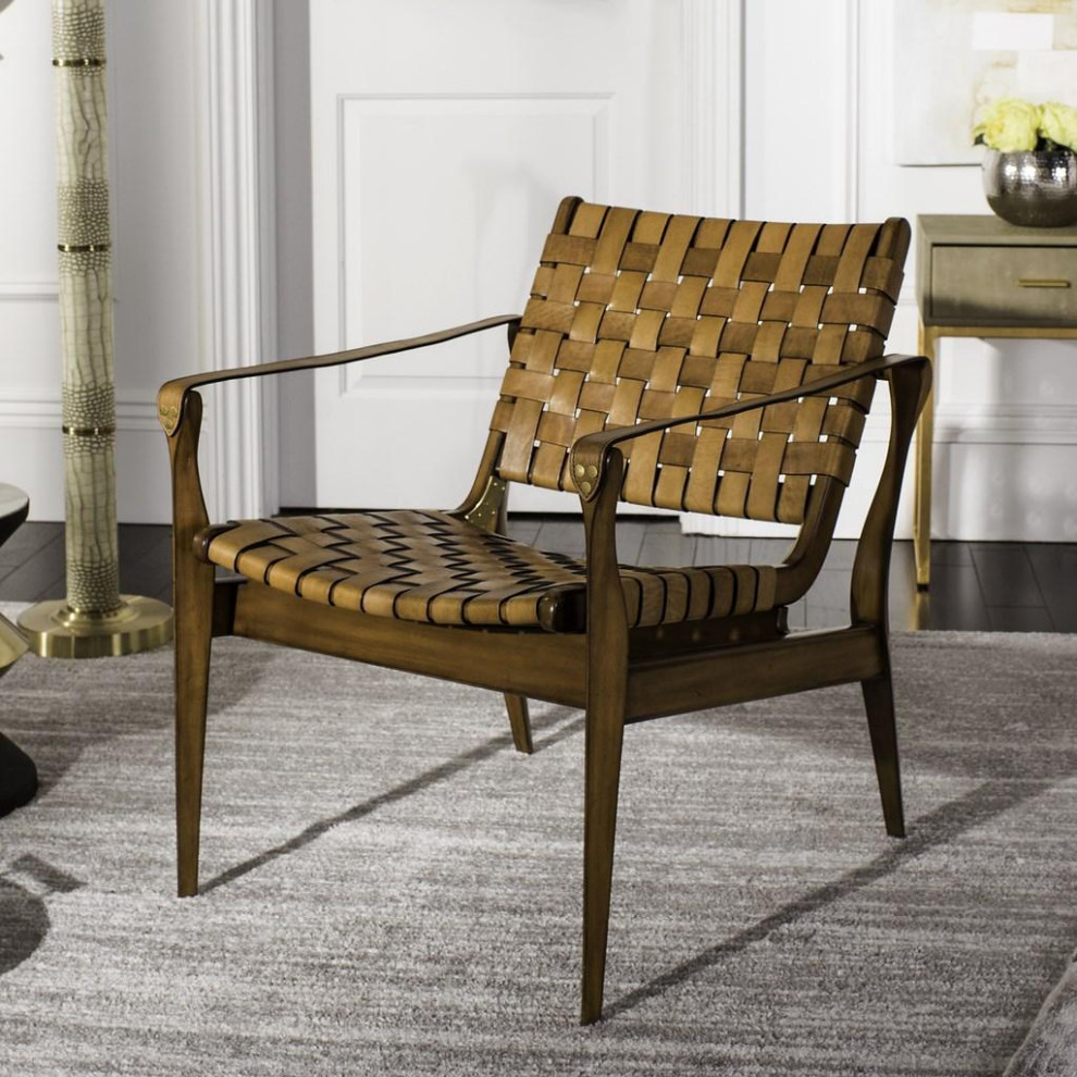 Conrad Leather Safari Chair Brown/Light Brown   Midcentury   Armchairs And Accent Chairs   by V.S.D Furniture  Houzz