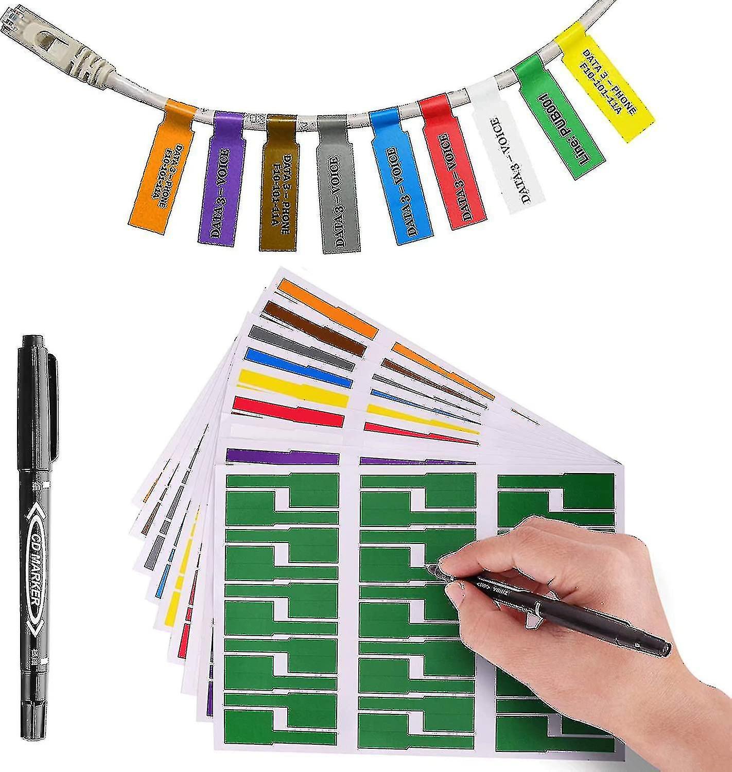 20pcs Colorful Cable Labels With Mark Pen， Cord Labels Can Write On， Self Adhesive Wire Labels Print