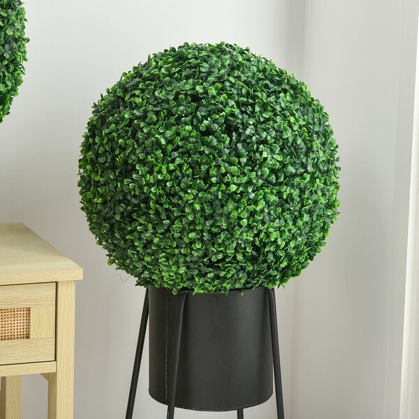 HOMCOM Set of 2 15.75 Inch Artificial Ball Boxwood Topiary Trees Balls，Indoor Outdoor Fake Plants for Home