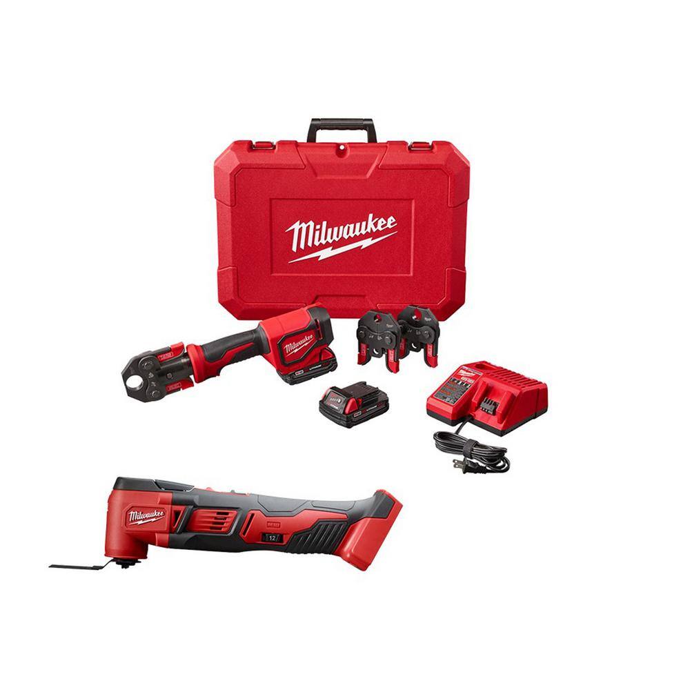 MW M18 18-Volt Lithium-Ion Cordless Short Throw Press Tool Kit with PEX Crimp Jaws and M18 Oscillating Multi-Tool 2674-22C-2626-20