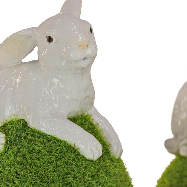 Artificial Green Moss Eggs With White Bunnies set Of 3 National Tree Company