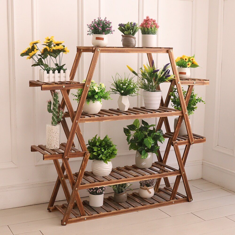 Extra Large Multi Tier Wood Flower Rack Plant Stand Bonsai Shelf   37' x 10'x 42'