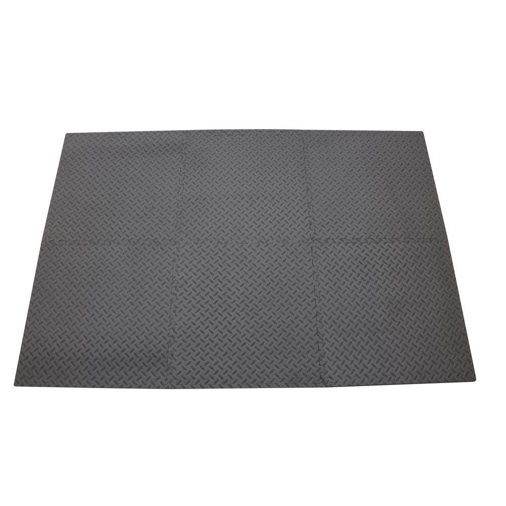 TrafficMaster Gray 25 in. W x 25 in. L x 0.47 in. T EVA Foam Interlocking Gym Floor Tiles (6 TilesPack) (24 sq. ft.) MI06012