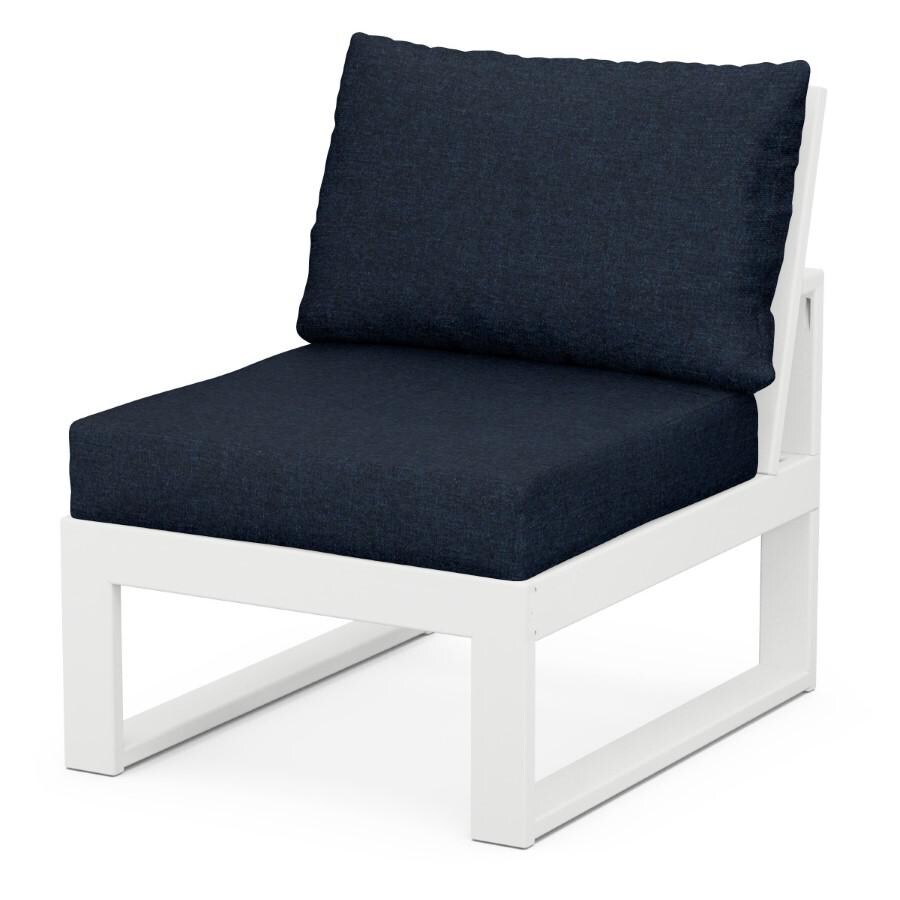 POLYWOOD EDGE 4-Piece Modular Deep Seating Set in White / Marine Indigo