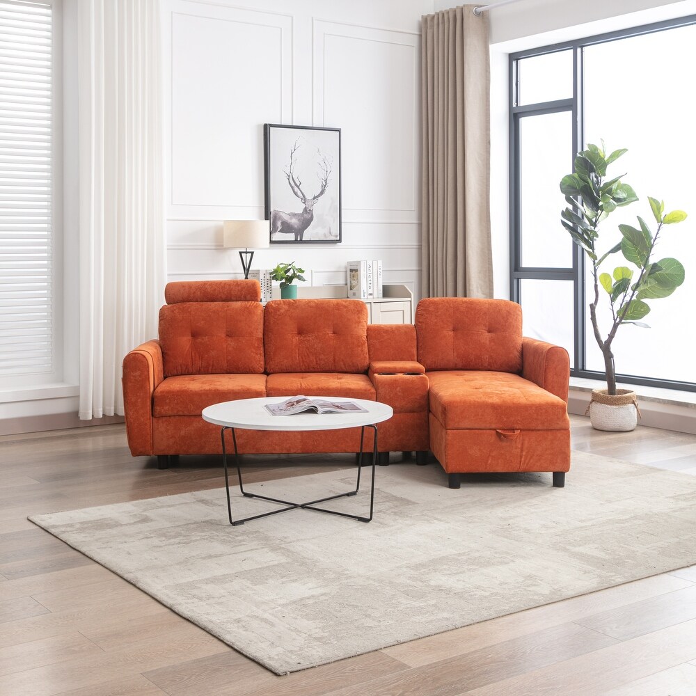 Retro 3 seat Recliner Storage Sofa Set L Shape Sectional Couch Set with Cup Holder and Side Pockets Accent Sofa for Living Room