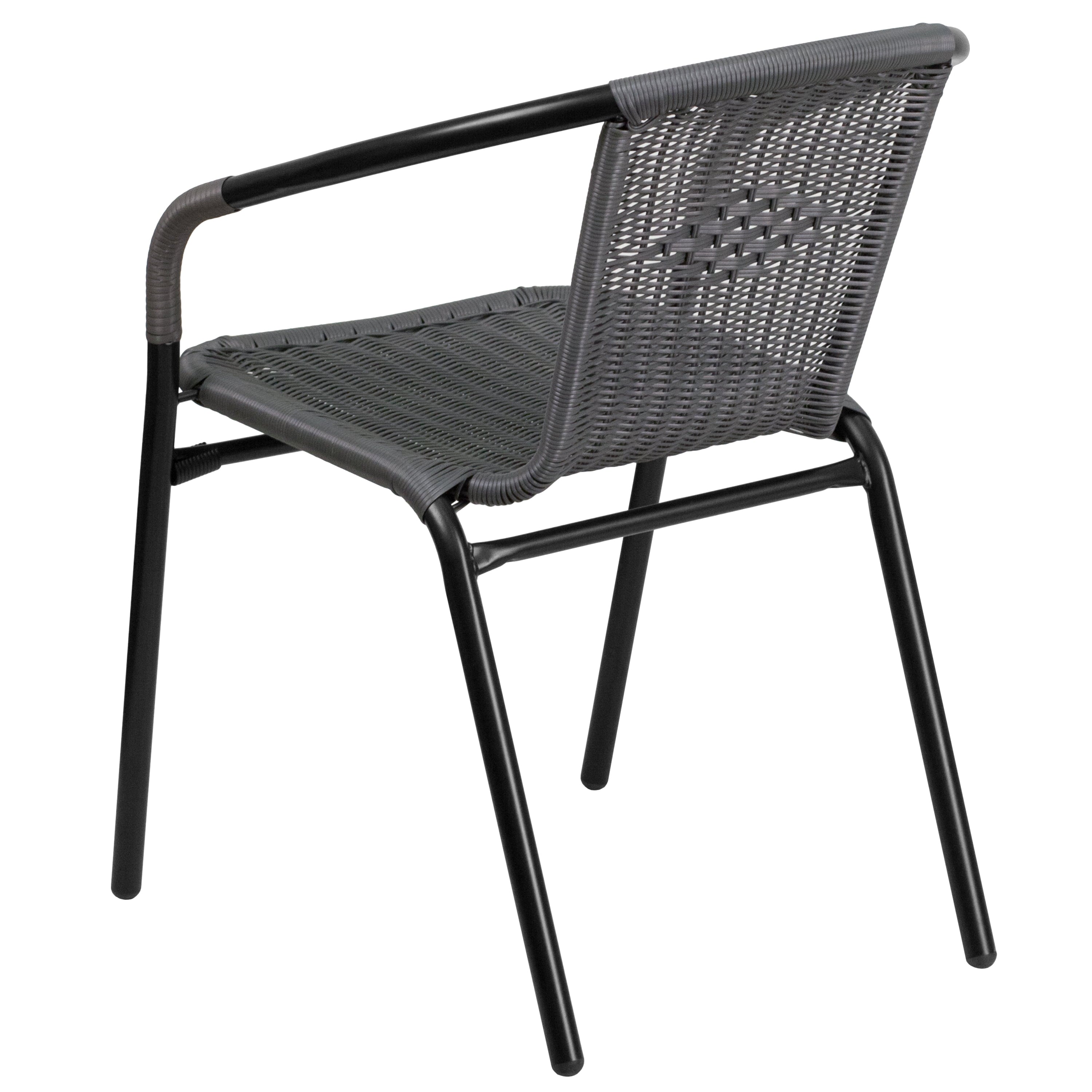 Emma + Oliver 2 Pack Gray Rattan Indoor-Outdoor Restaurant Stack Chair with Curved Back