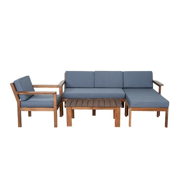 Outdoor Patio Wooden Frame Sofa Conversation Sets with Wood Table and Cushions，Suitable for Gardens，Backyards and Balconies