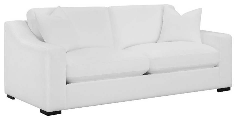 Coaster Ashlyn Transitional Upholstered Fabric Sofa with Sloped Arms in White   Transitional   Sofas   by Homesquare  Houzz