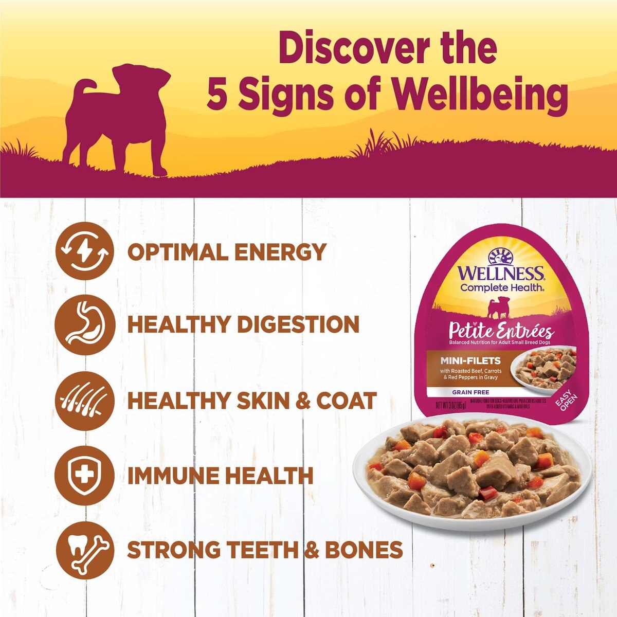 Wellness Petite Entrees Mini-Filets with Roasted Beef， Carrots and Red Peppers in Gravy Grain-Free Wet Dog Food