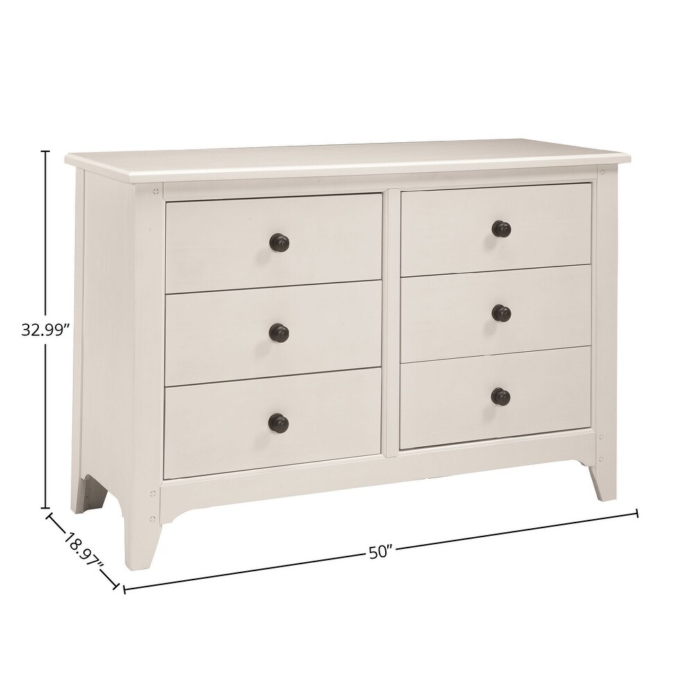 Taylor 6 Drawer Farmhouse Wood Dresser  Sea Shell White