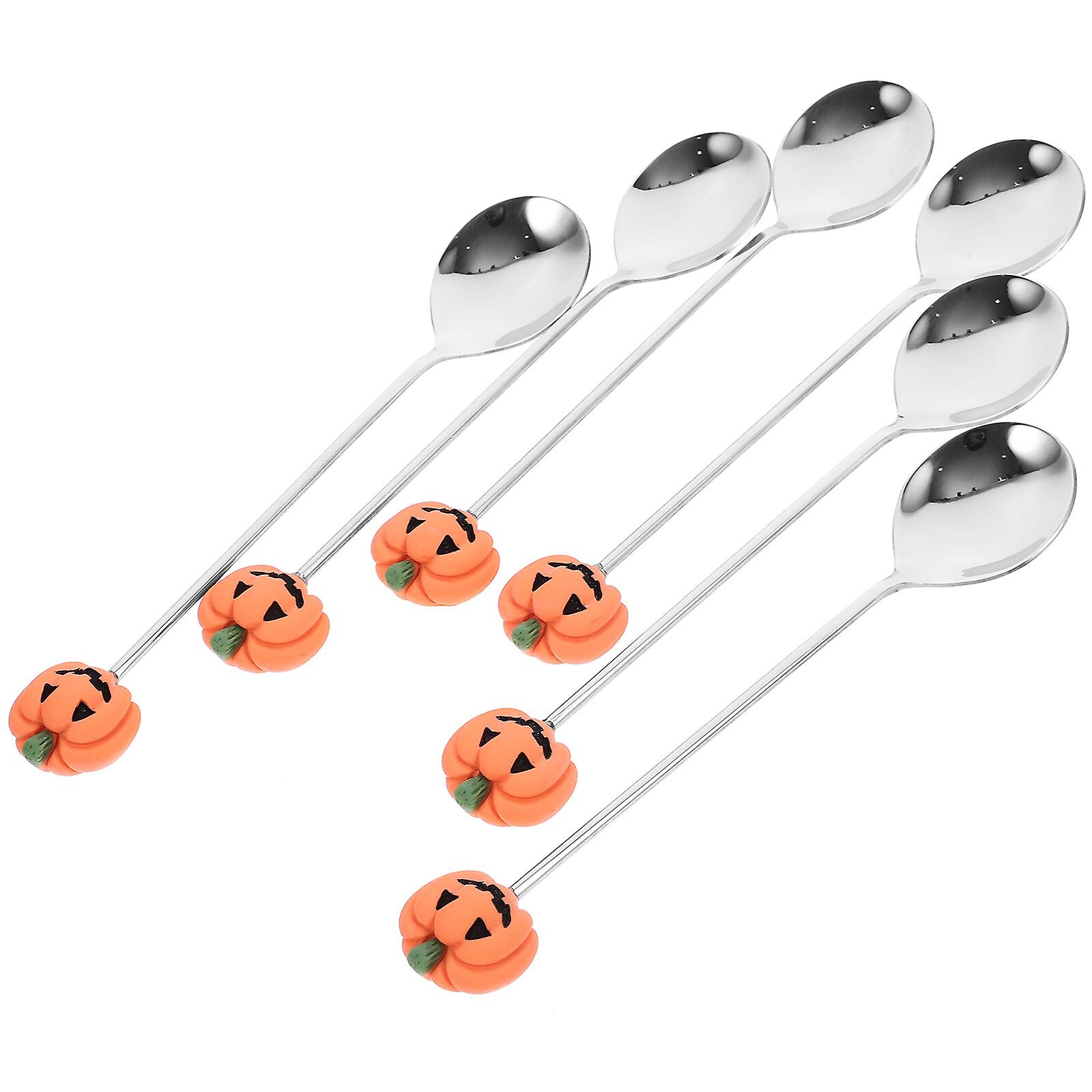 6pcs Halloween Spoons Stainless Steel Cake Spoons Pumpkin Spoons Dessert Spoons Halloween Tableware