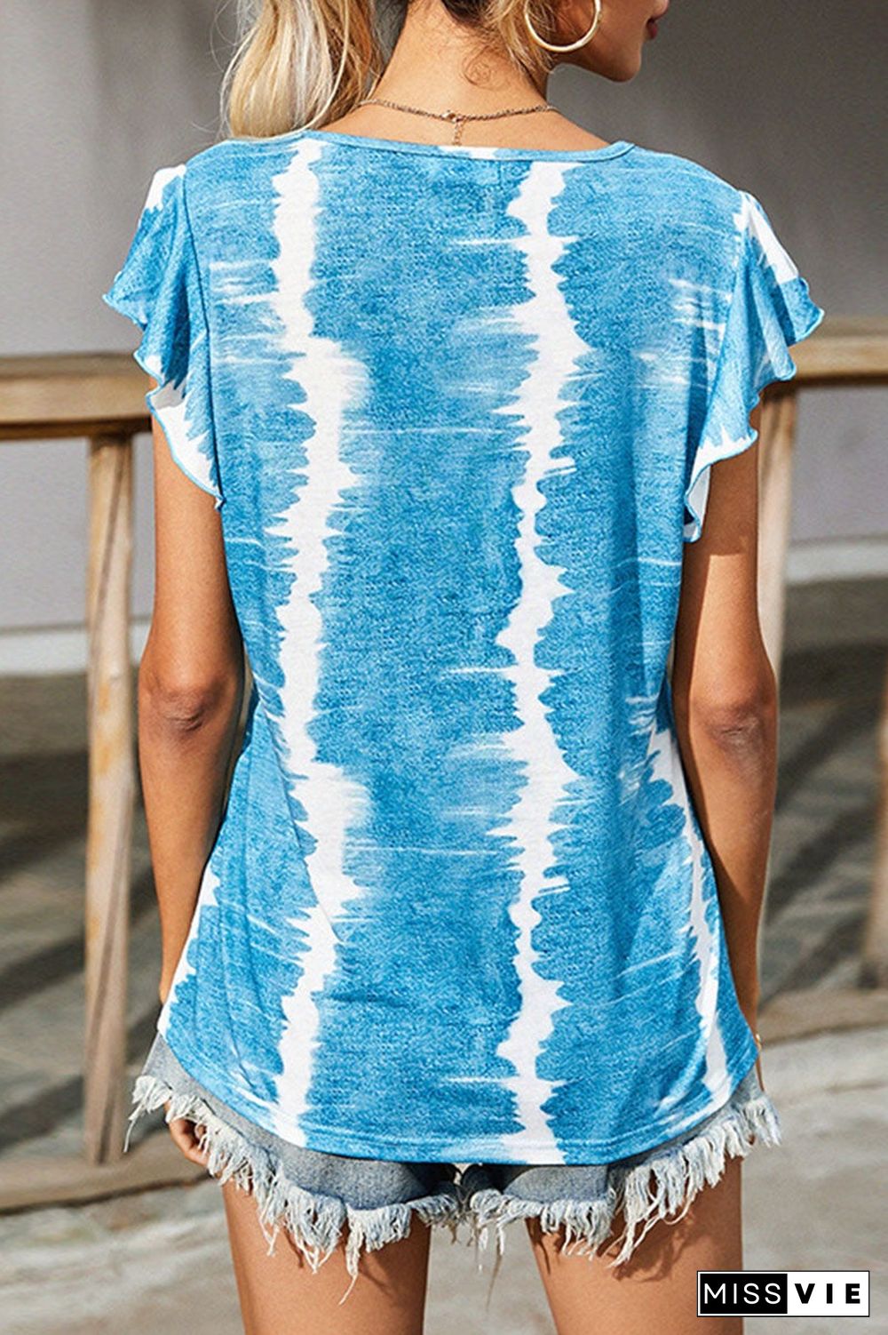 Fashion Casual Tie Dye Split Joint V Neck T-Shirts