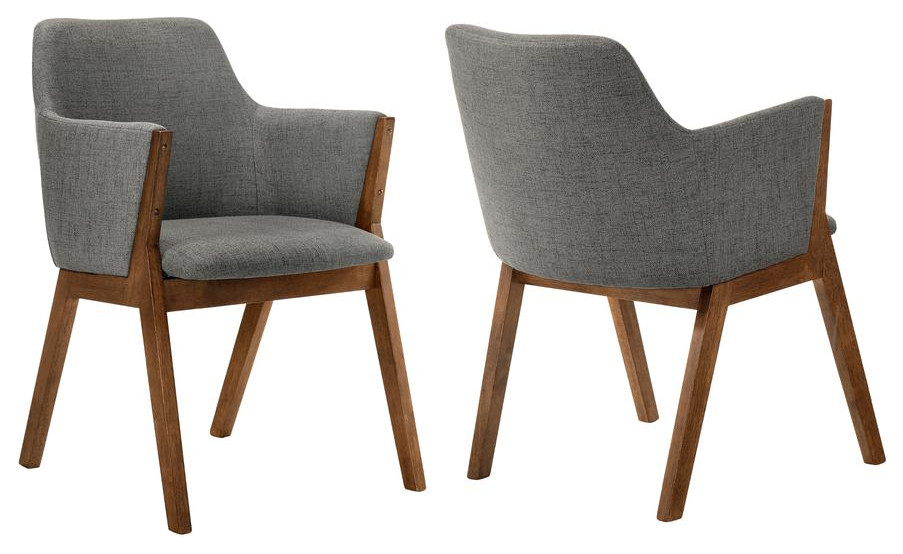 Renzo Charcoal Fabric and Walnut Wood Dining Side Chairs   Set of 2   Midcentury   Dining Chairs   by Armen Living  Houzz