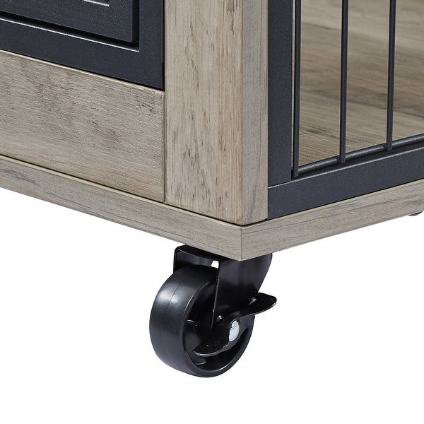 Dog Crate Side Table on Wheels with Double Doors and Flip Top